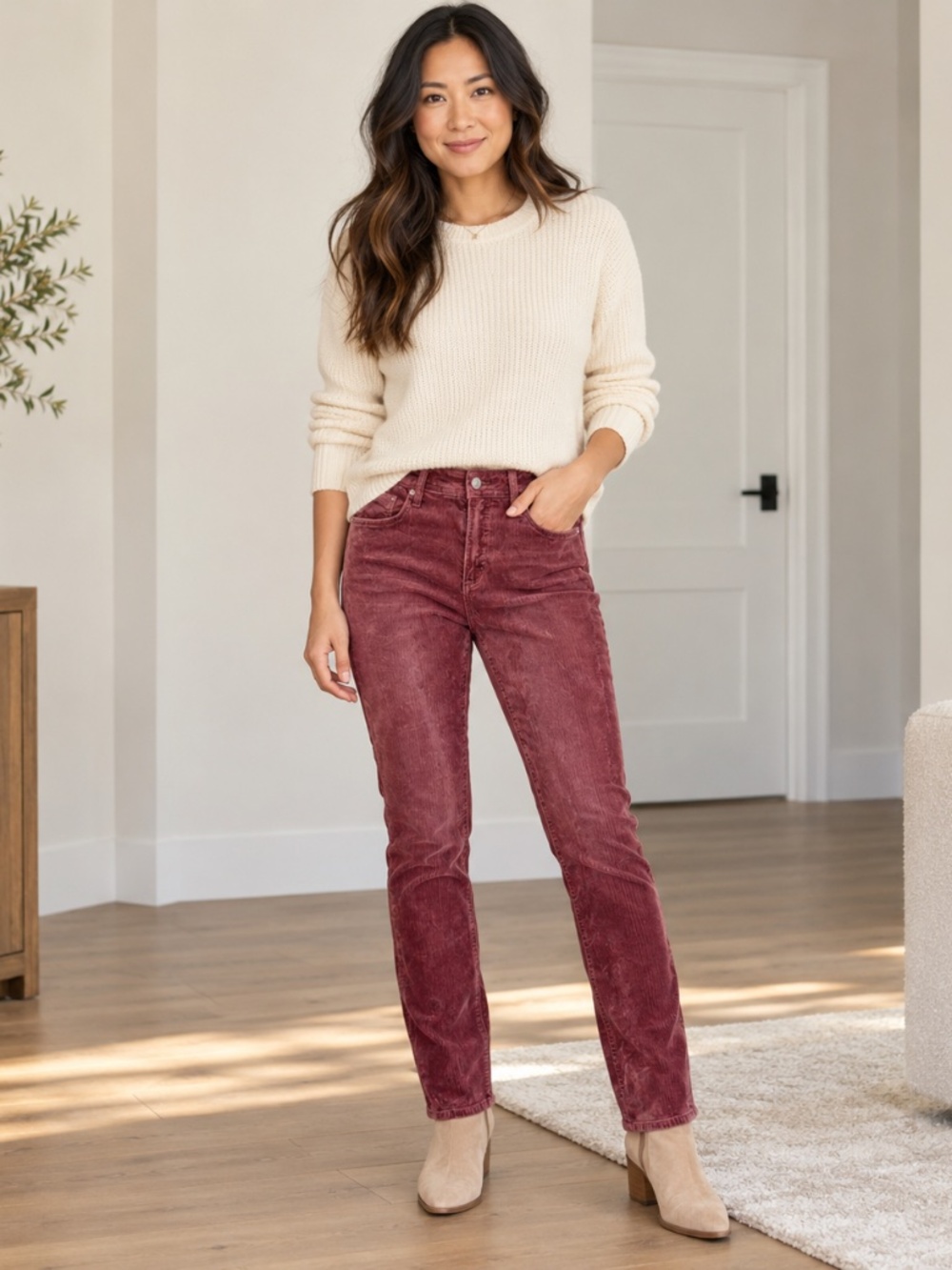 Pilcro Anthropologie Corduroy Pants Women’s 27 Tall Burgundy Skinny Stretch Boho